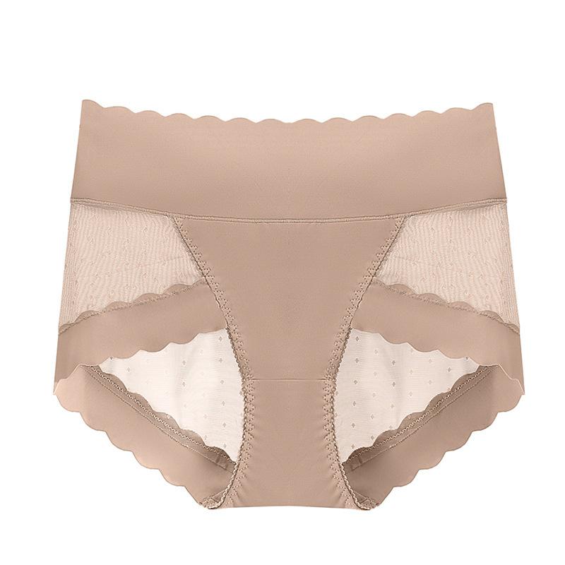 

Женское нижнее белье с высокой талией и кружевом Ice Silk, бесшовные дышащие сексуальные шорты с подтянутыми ягодицами, летние тонкие трусики L света кофе