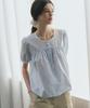 Deuloupisumeon Shirred Puff Short Sleeve Blouse [Sky Blue]