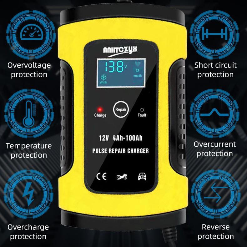 

12V 6A Intelligent Universal Motorcycle & Car Lead-Acid Battery Charger J10 Yellow US Plug