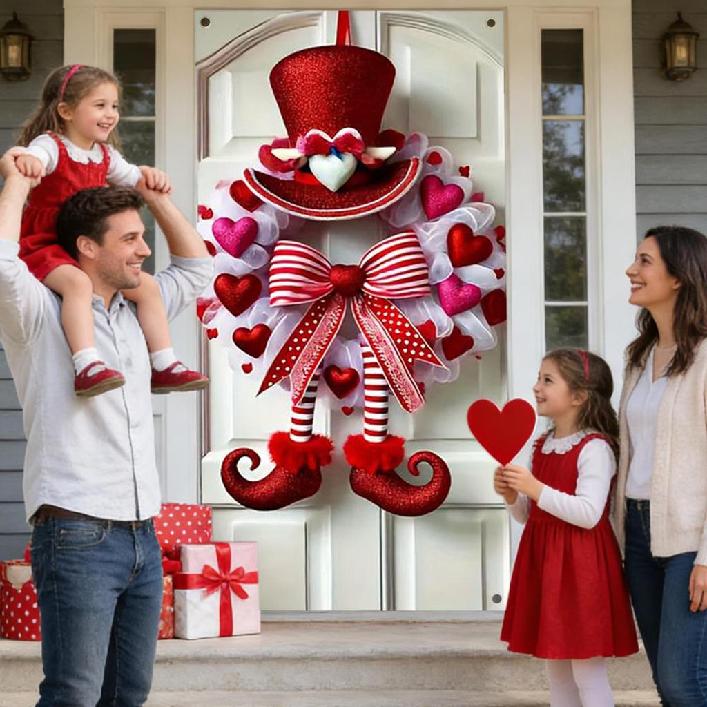 180x90cm Valentine Door Wreath Heart-Shaped Romantic Ornament for Front Door Porch Patio Window Valentine Day Home Decoration