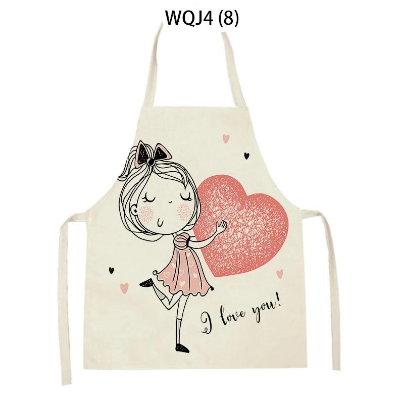 Lovely Cartoon Girl Pattern Linen Sleeveless Kitchen Aprons Women Men Home Cooking Baking Waist Bib Pinafore Antifouling Apron