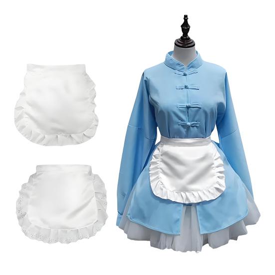 Maid Cosplay Apron Girls Ruffled Waist Apron Kitchen Costume Solid Color Fancy Dress Half Apron Cosplay Outfit Accessory