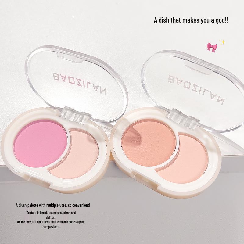 Baozhilan Matte Two-Color Blush & Contour Palette - Natural Finish, Non-Caking, Light Whitening Effect.