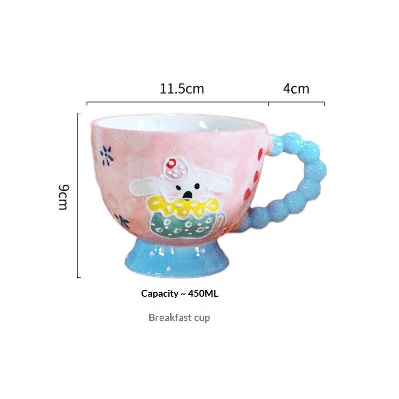 Hand-painted Ceramic Cup Cute Creative Bead Handle Breakfast Cup High Value Large Capacity Milk Oat Cup Drinking Cup