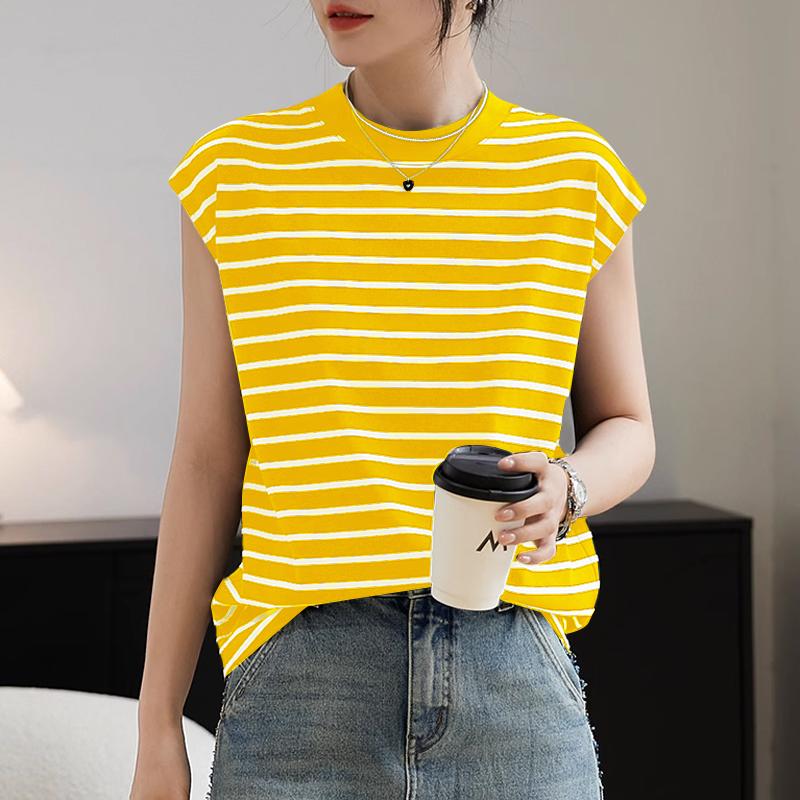 

ZANZEA Женские летние футболки с круглым вырезом и коротким рукавом в полоску 5XL жёлтый