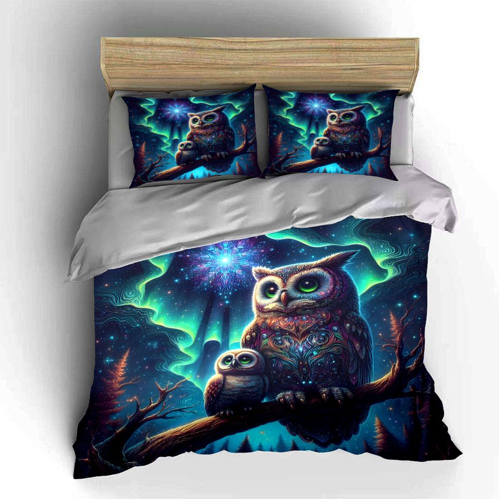 Colorful Owl Art Home Decor Multiple Sizes Kid'S And Adults' Bedroom Exquisite 3Pc Bedding Set, Gift