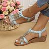 Summer New Flat-bottomed Rhinestone Fish Mouth Sandals Women's Large-size Women's Shoes
