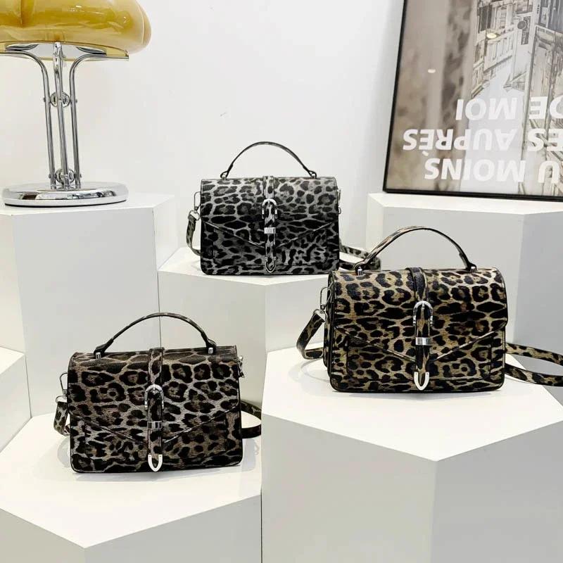 Leopard Buckle Crossbody Bag for Women PU Shoulder Bags Flap Hasp Stitching High Quality Hand Bags Fashion