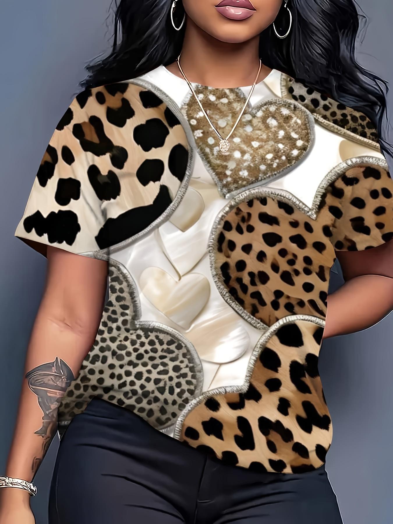 

- Women S Leopard Print T-Shirt- Fashionable Beige And Black Patterned T-Shirt with Heart Design. Short Sleeves. Round Neck. Casual Summer Top. Suitab 2XL дубильная кора