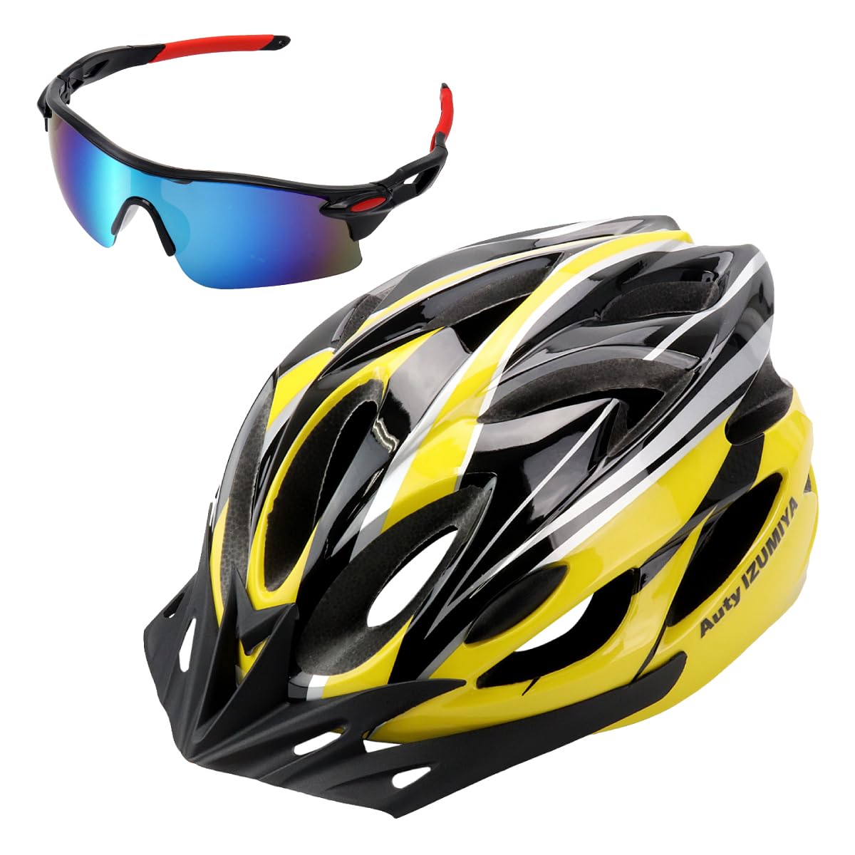 

Auty IZUMIYA Bicycle Helmet, Adult, Lightweight, CE Certified, M/L, Includes Sunglasses (Black and Yellow)