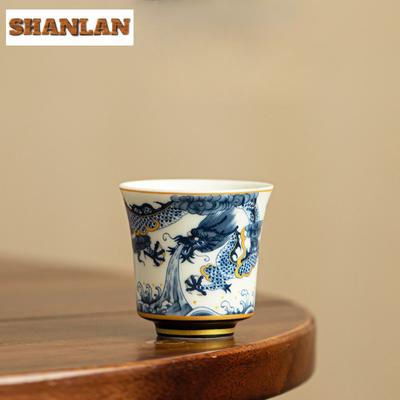60ml Antik Blau-Weißes Drachenmuster Meistertasse Zen Keramik Teetasse Kleine Probierbecher Kreatives Tee-Paar Dufttasse Geschenk