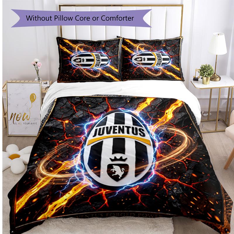Juventus FC Pattern Printed 3PCS Bedding Set Soft Skin-Friendly Washable Duvet Cover & Pillowcases Set All Season Bedroom
