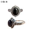 QIBAOKU Size-Adjustable S Sterling Silver Ring Retro Ethnic Natural South Red Agate Stone Medieval  Boutique Women Rings