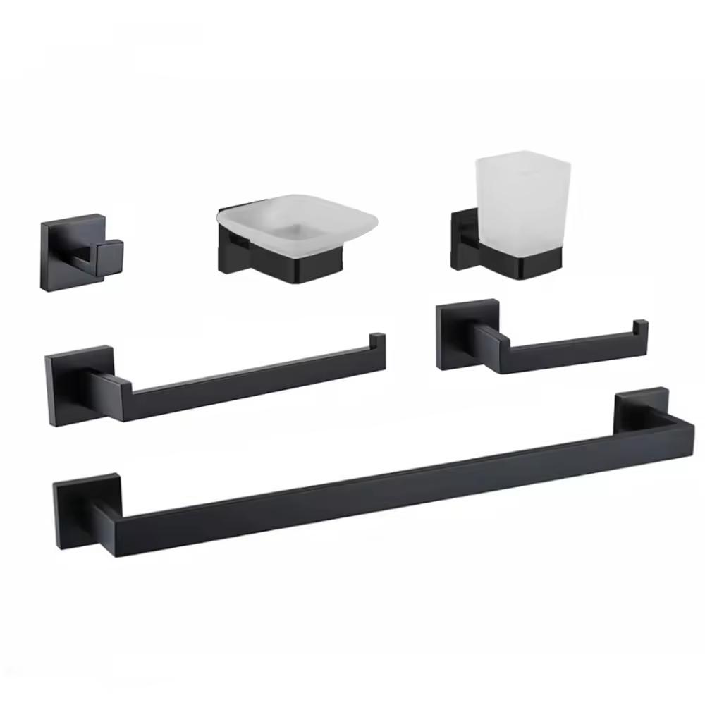 YF 2026 Matte Black SUS304 Stainless Steel Bathroom Hardware Set 6 in 1 Wall Mounted Bathroom Accessories Kit чёрный