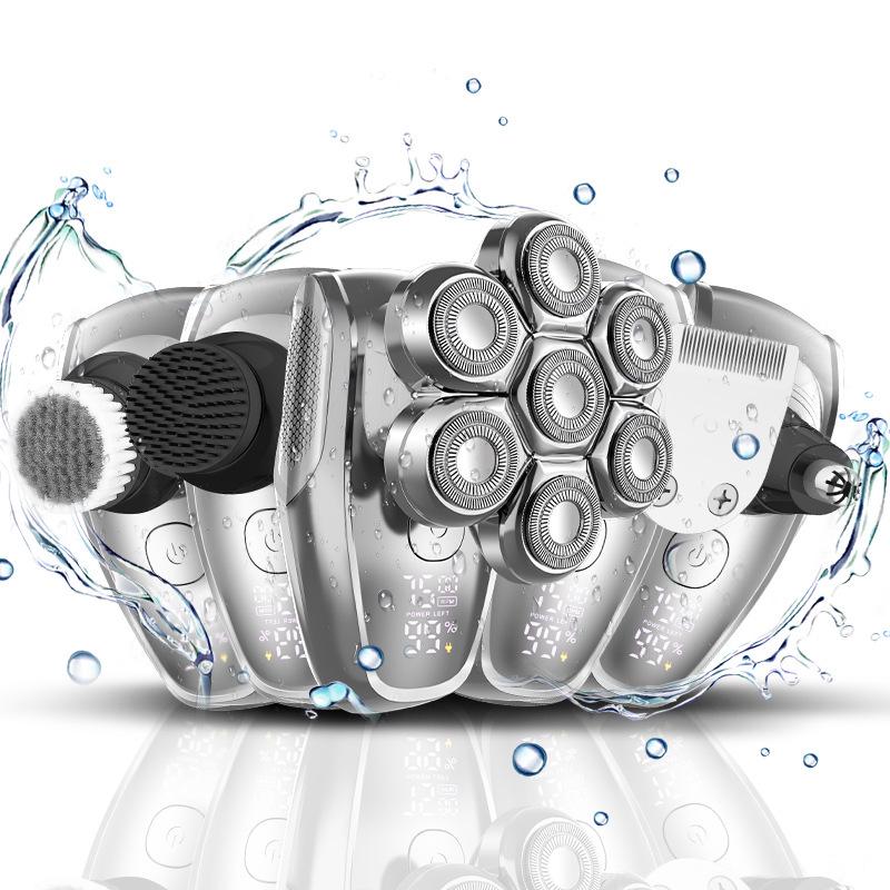 Seven-Head Digital Display Electric Bald Head Shaver: 5-in-1 Multi-Function Razor