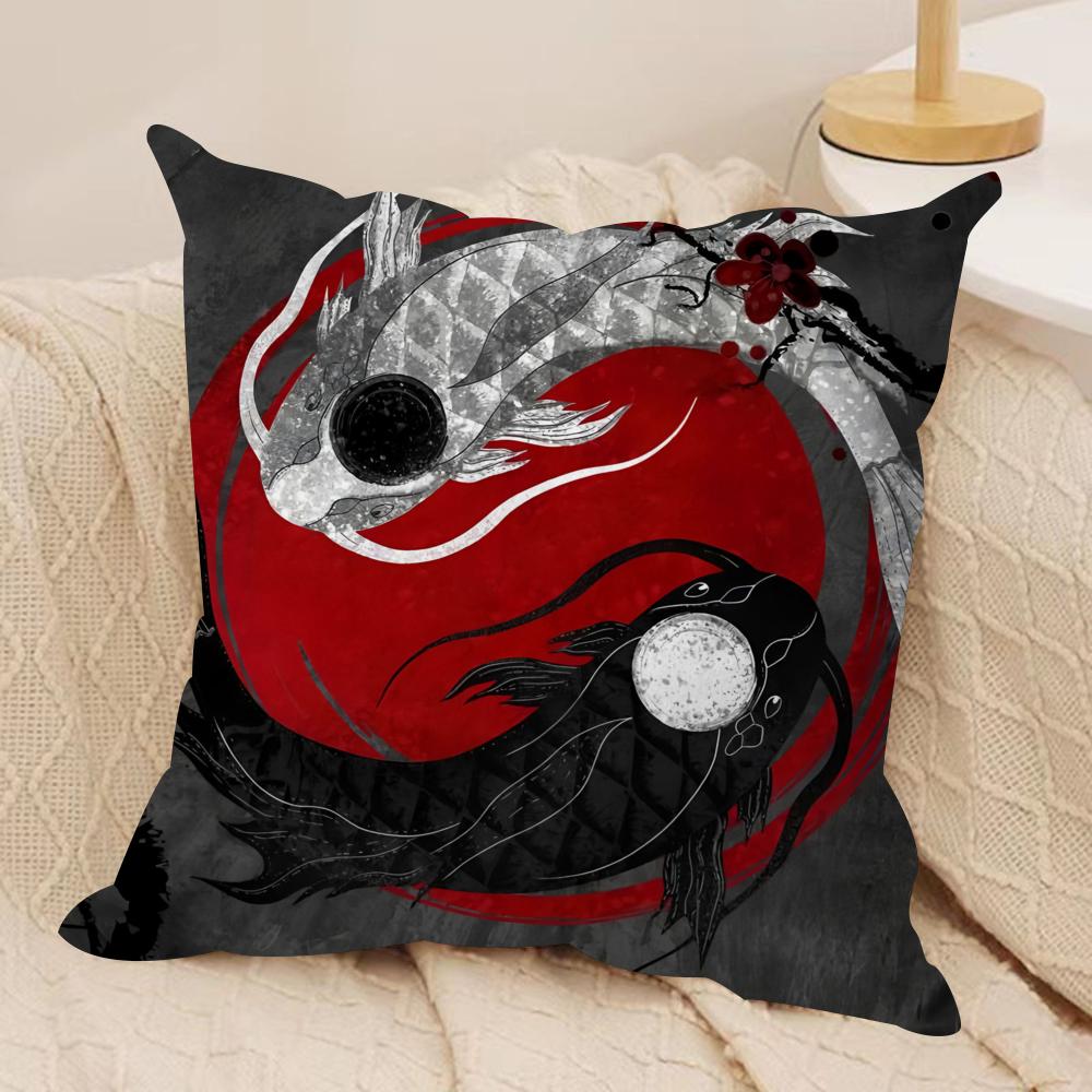 

Koi Fish Sun Cushion Cover Silky Short Plush Sofa Pillow Cover Hidden Zipper Soft Dustproof Case for Home Decor 30cmx30cm