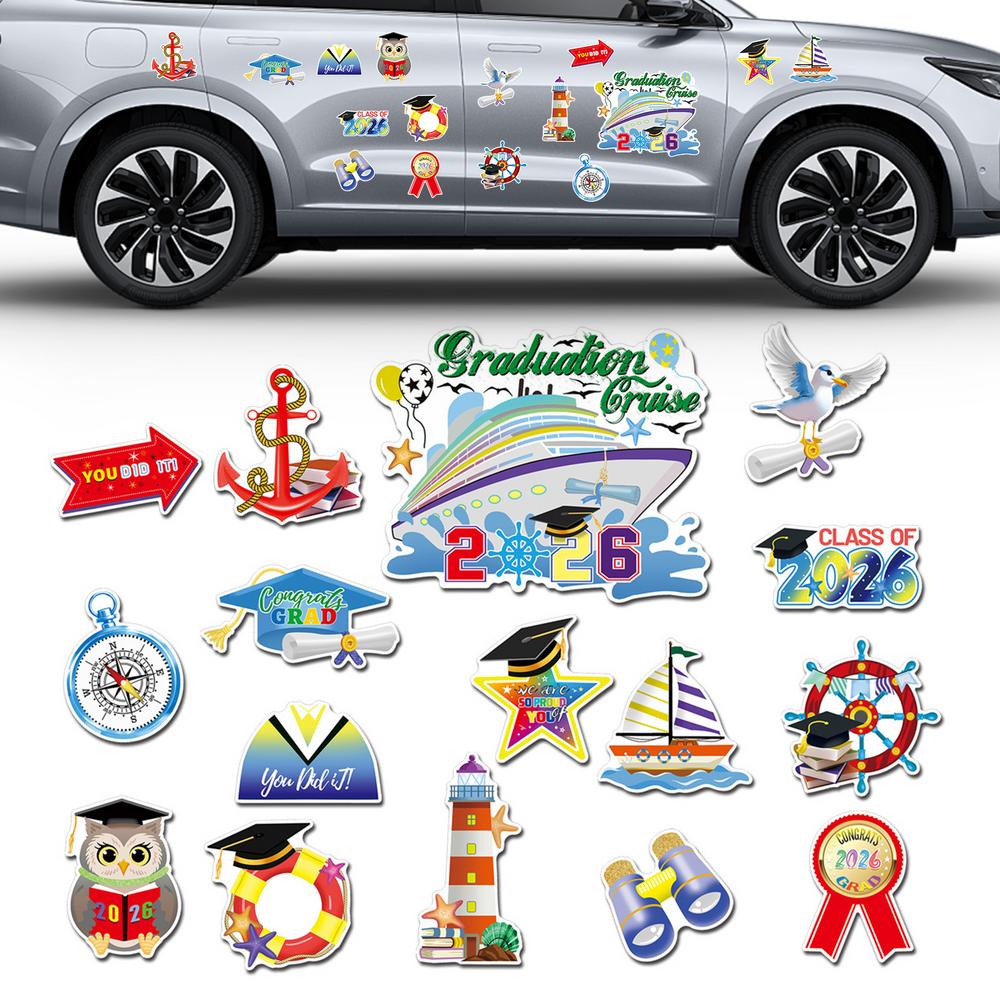 

Magnetic Cruise Door Decorations 16 Piece Waterproof Refrigerator Decorations 2026 Grad Car Stickers Fridge Magnets For Car