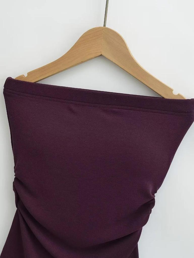 Irregular Slit Padded Bandeau Summer Top with Ruched Waist