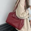 Elegant Women Korean Vintage Large Capacity Shoulder Bags Fashi Burgundy Versatile Tote Bag Female Simplicity Lightweight Bags