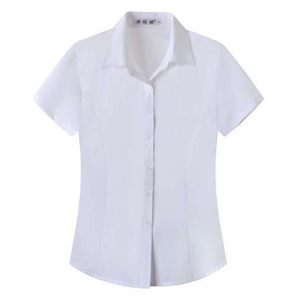 Women's Office Work Shirts Short Sleeve Button Down Shirts V Neck Collared Blouse Summer Classic-Fit Tops Ladies Business Blouses