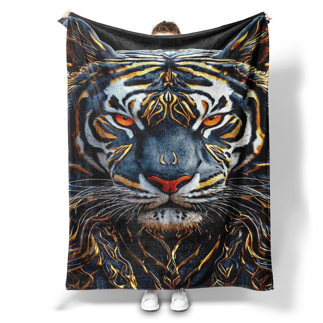 

Golden Tribal Tiger Face Throw Blanket – Bold Animal Art Design, Stylish Home Decor for Sofa or Bed 75x90cm