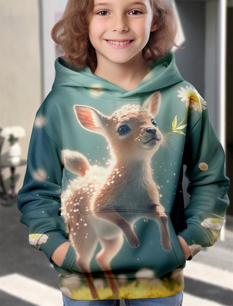Abbigliamento Bambina Felpe con Cappuccio Manica Lunga Animali Cartoni Animati Stampa 3D Bambini Abbigliamento Primavera Autunno Casual Carino Outdoor Abbigliamento Bambina Top