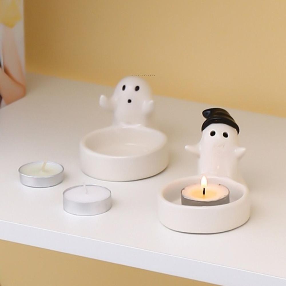 Sturdy Ceramic Ghost Candlestick Cartoon Ghost Cute Candle Holder Non-slip Halloween Candlestick Halloween Decoration