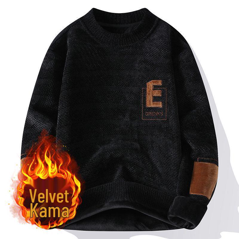 Men's Thick Velvet Sweater, Korean Style Round Neck – Warm Autumn/Winter Hoodie for Teens & University Students