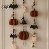 Decorazione Spettrale per Camera da Letto di Halloween Scopa di Strega in Legno da Appendere alla Parete con Luci LED, Zucca Fantasma Decorazione Rustica per la Casa Pipistrello, Ornamento per Porta Autunnale