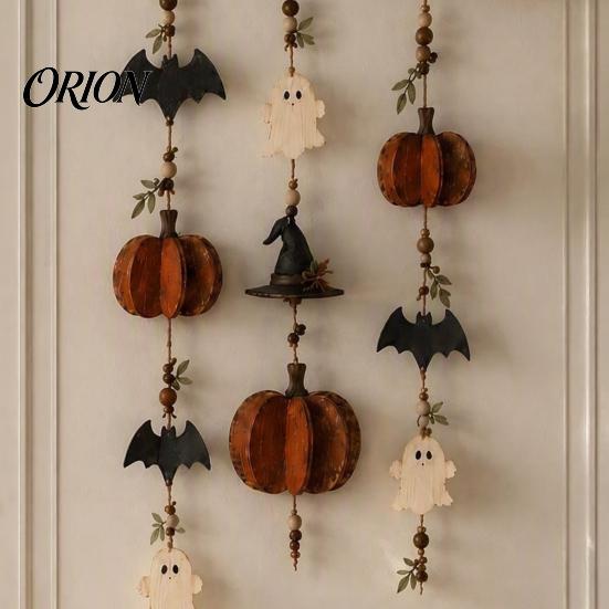 Decorazione Spettrale per Camera da Letto di Halloween Scopa di Strega in Legno da Appendere alla Parete con Luci LED, Zucca Fantasma Decorazione Rustica per la Casa Pipistrello, Ornamento per Porta Autunnale