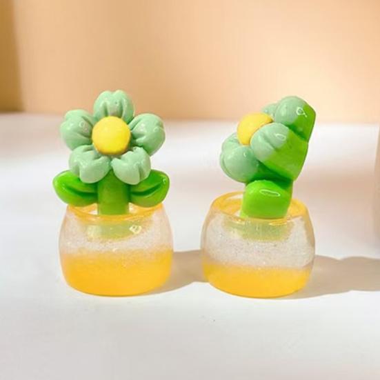 Yousheng 2 Pcs Mini Resin Artificial Flower Figurine Tiny Glow in The Dark Potted Flower for Dollhouse Miniature Landscape Home Office