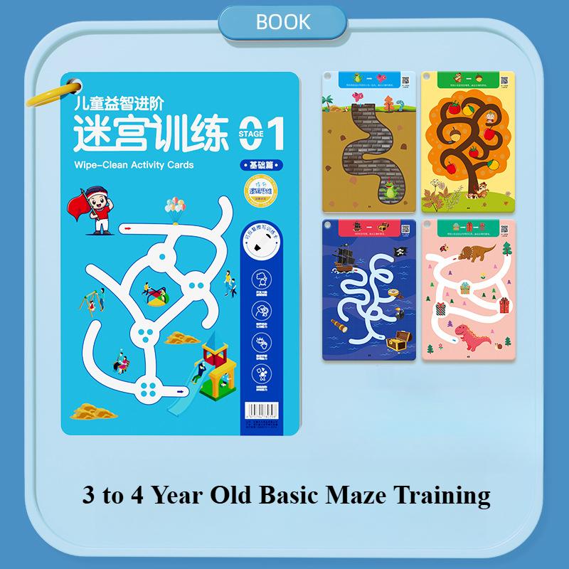 Maze Tracing Activities Reusable Focus Training Workbook for Kid Pen Control Exercises Sensory Learning Tool for Early Education