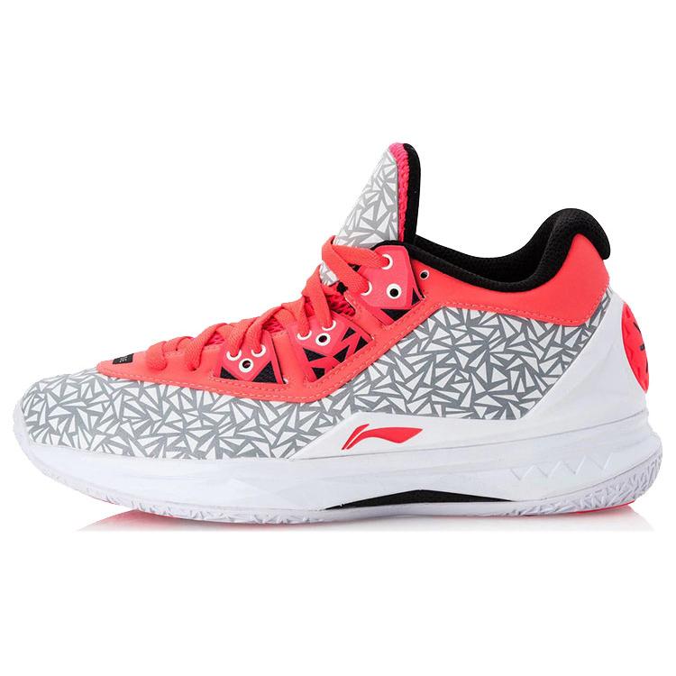 New LINING WOW 4 Basketball Shoes Unisex Mid Top White/Gray/Red ABAK033-32