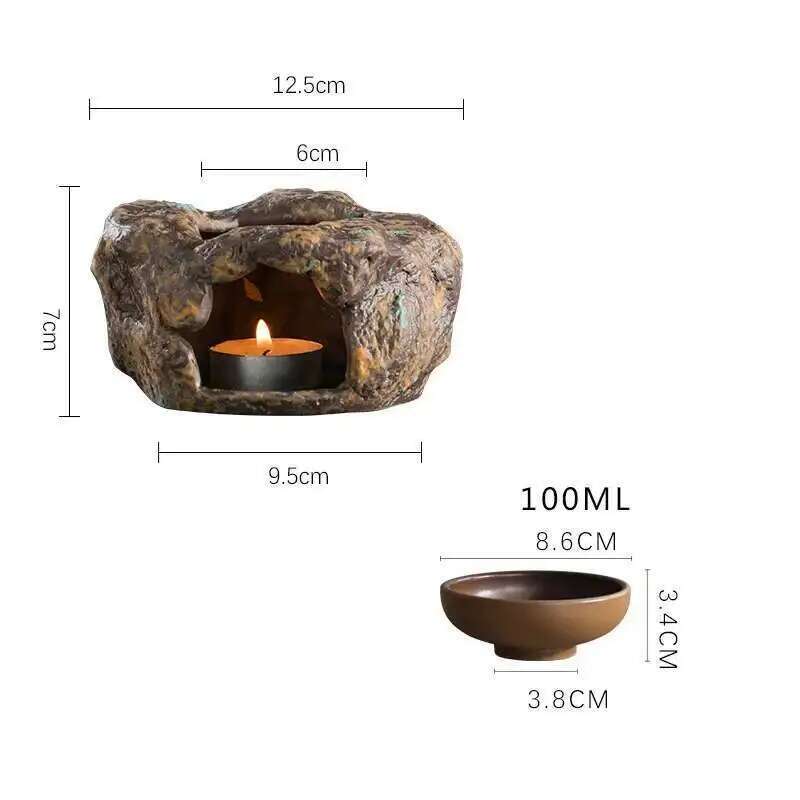 Stufa Riscalda Tè in Gres Giapponese Retrò Ceramica Candela Bruciatore Oli Essenziali Scalda Tè Kung Fu per Decorazione Casa Articoli da Tè