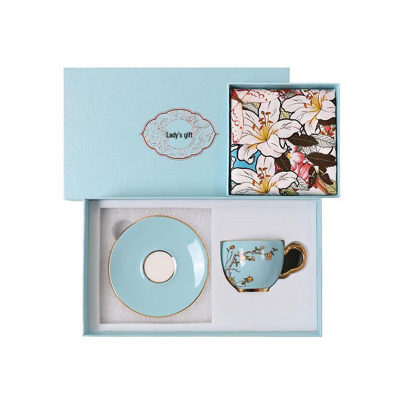 

Wanshili Flower Realm Butterfly Silk Scarf & Porcelain Coffee Set