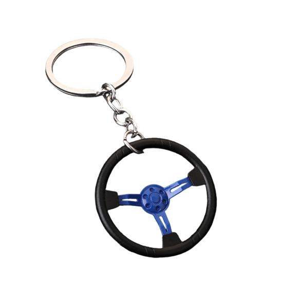 

3-Spoke Race Car Steering Wheel Keychain - Zinc Alloy Metal Keyring for Men, Creative Racing Gift синий