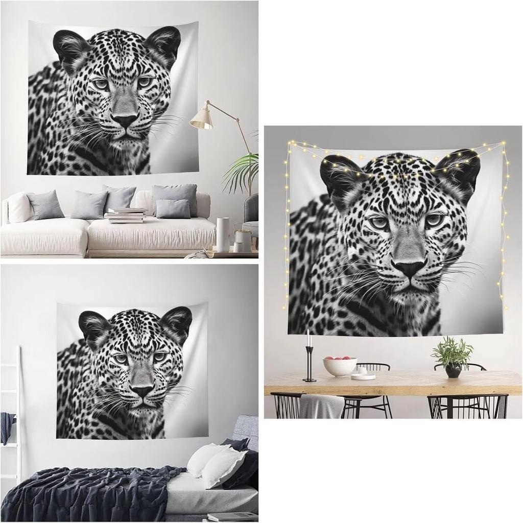 Wild Chic Living Room Tapestry Black White Leopard Print for Bold Statement Feature Wall Decor