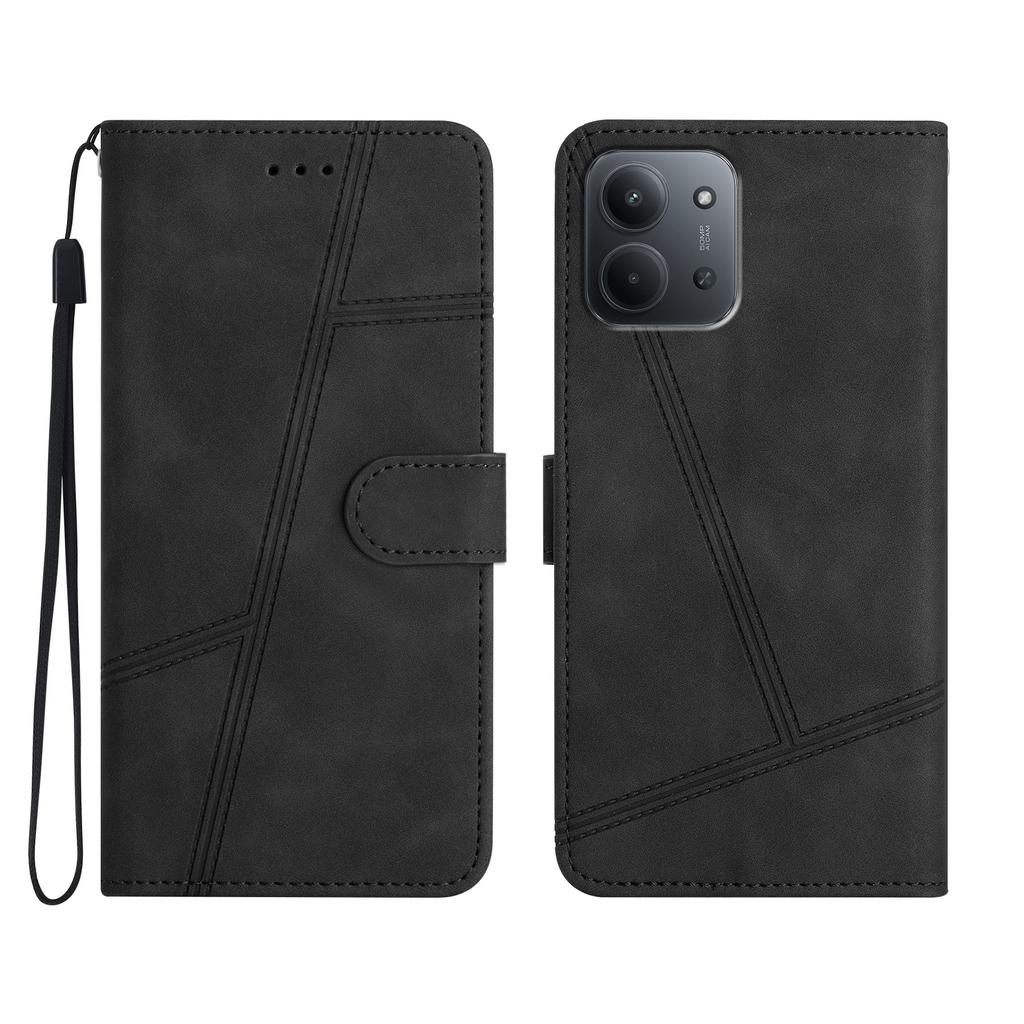 For Xiaomi Redmi 15C 4G (EU) (173mm)/Xiaomi Redmi 15C 5G (EU) (173mm) Case Lines Imprinted Flip Leather Retro Phone Cover with Wrist Strap