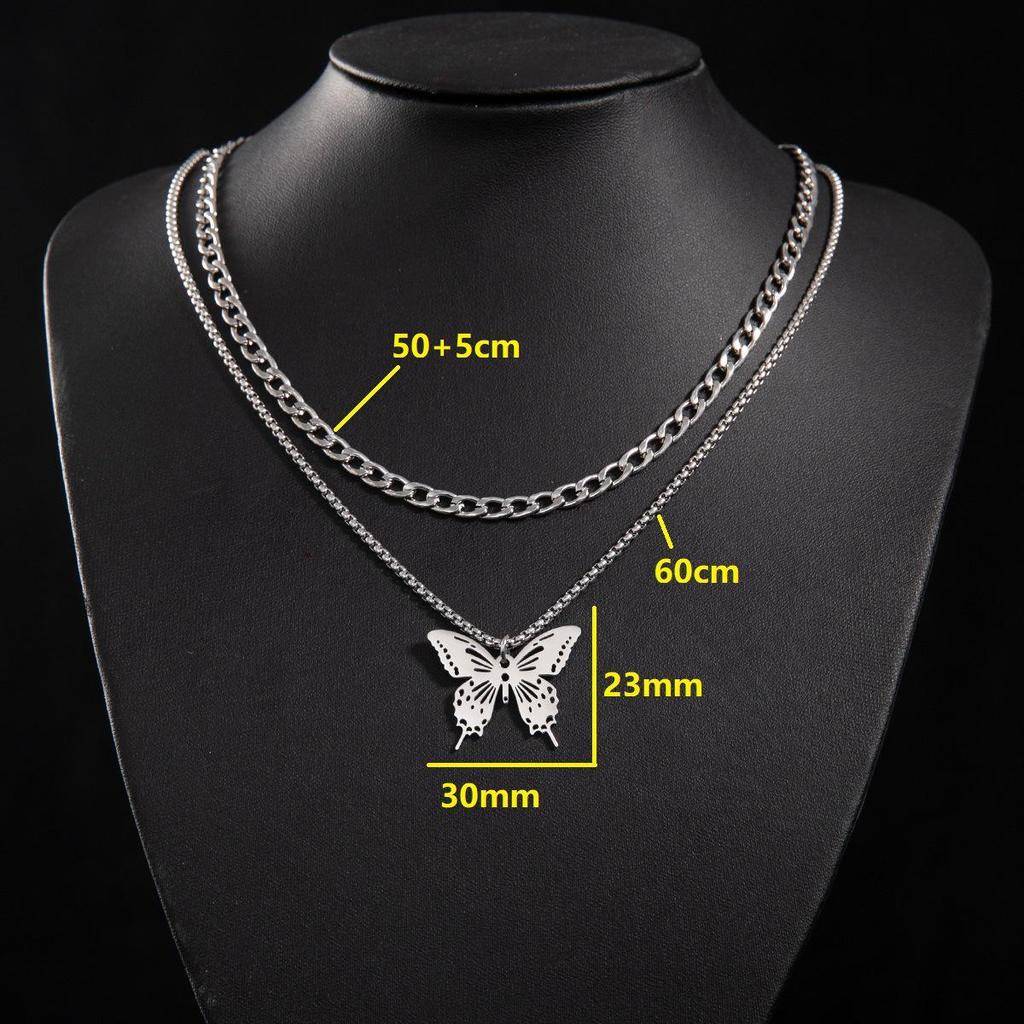 Unisex Gothic Insect Butterfly Pendant Double Layer Necklace - Non-fading Hip Hop Sweater Chain for Autumn and Winter