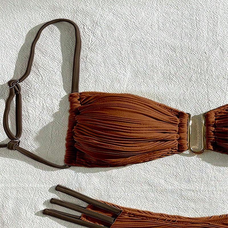 Women S Color Block Sexy Lace Up Bikini Set Beach Swimwear