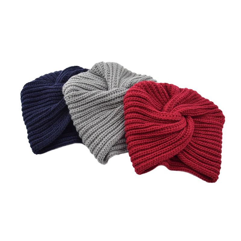 1Pc Women Headwear Head Wrap Hair Loss Turban Solid Color Knitted Cap Polyester