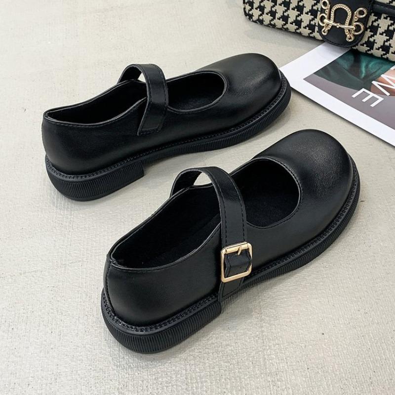 Mary Jane Shoes Women's Autumn New Shallow Single Shoes Black Low-heeled Round Head Flat-soled Small Leather Shoes