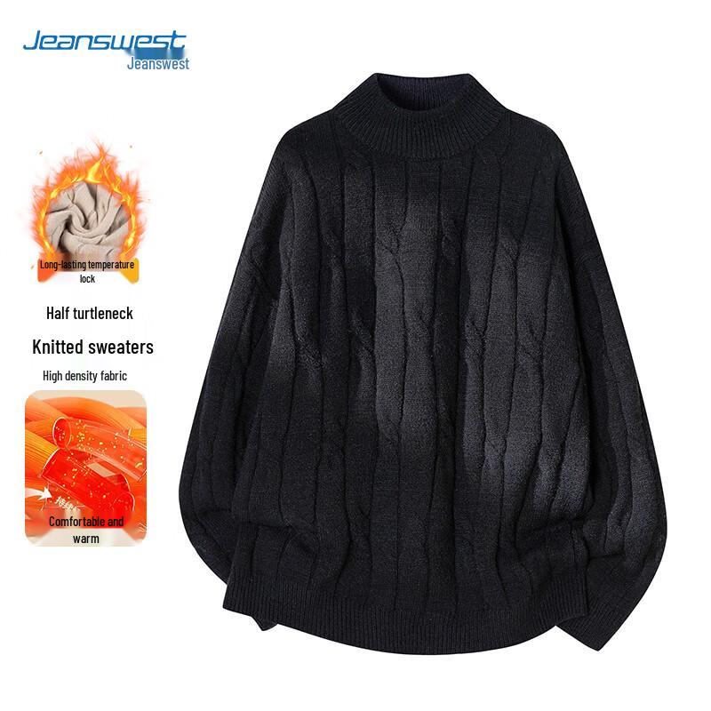 JEANSWEST Men's Pullover Semi-High Collar Thickened Knit Sweater