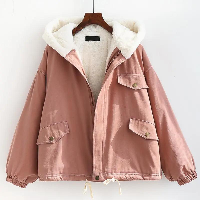 

Women s Loose Short Work Clothes Cotton Jacket Solid Color Hooded Zipper Pocket Long Sleeve Cardigan Top S червоний
