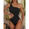 One-piece Triangular Swimwear Women's Wrinkled Cloth Fashionable One-shoulder Solid Color Waist Swimsuit