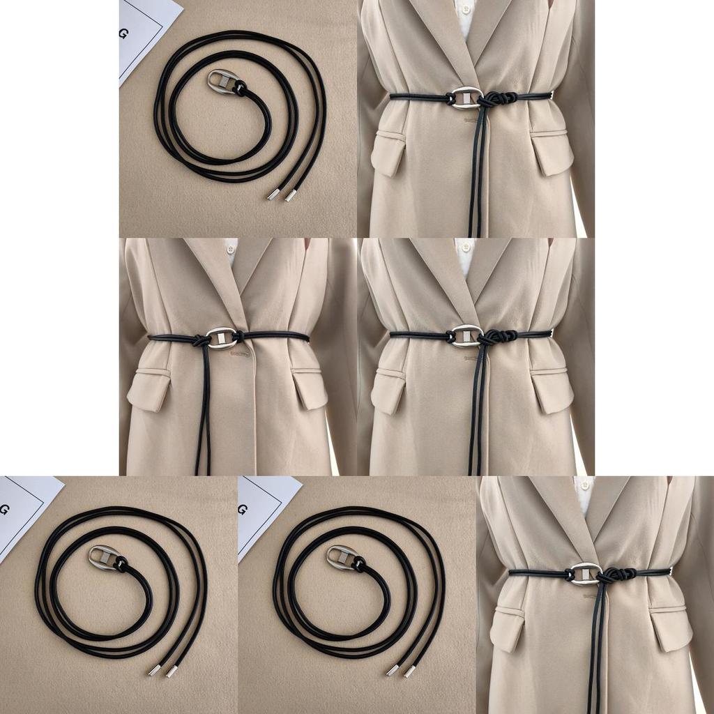 Black Pu Thin Waist Belt With Rolled Buckle For Elegant Workwear Style