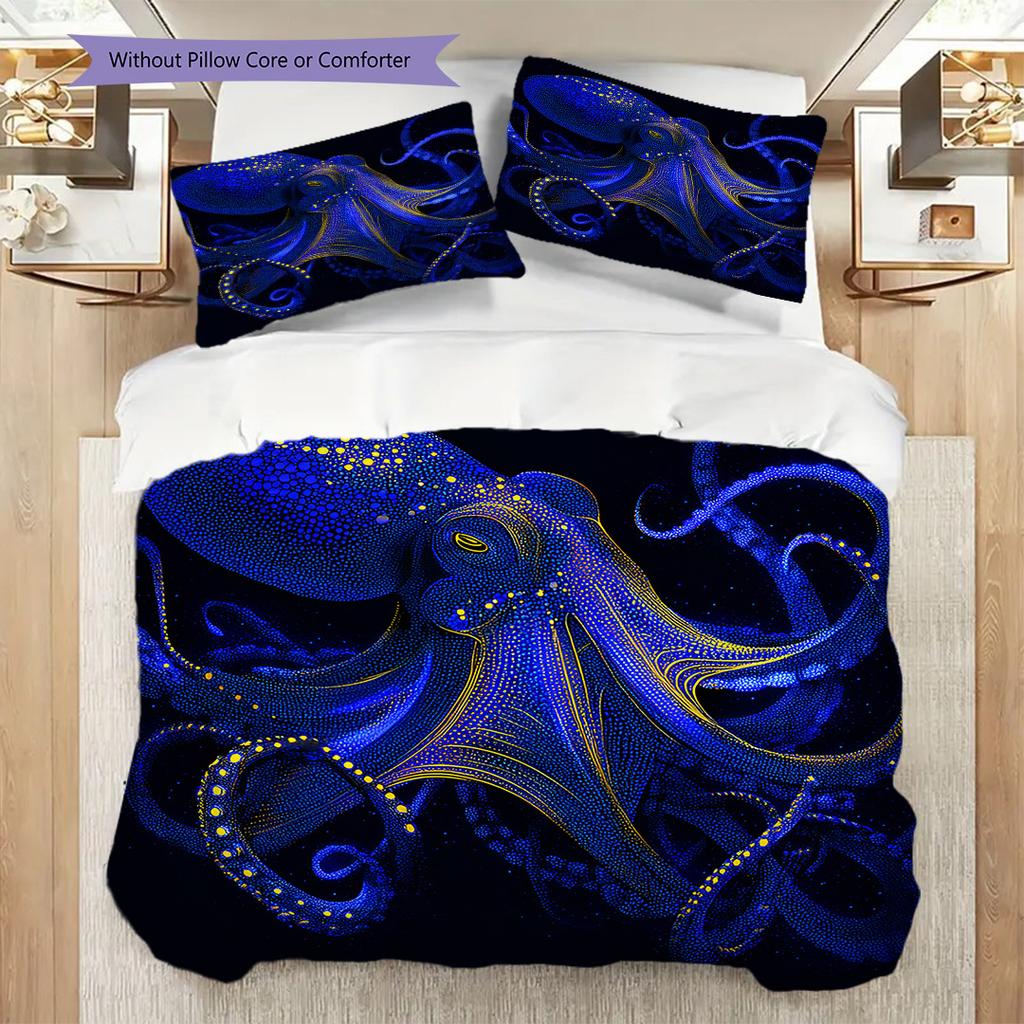 Octopus Pattern Bedding Quilt Set Quilt Cover Pillowcase Home Decoration Birthday Gift (1 * Duvet Cover + 2 * Pillowcase, Without Core)