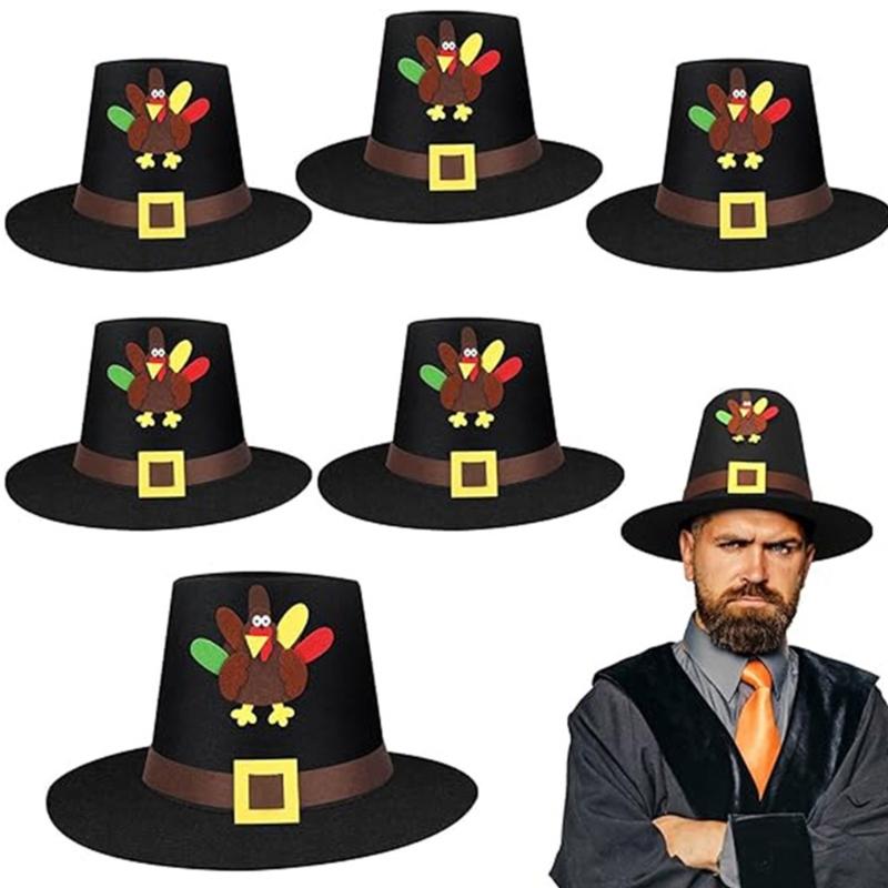 Elegant Hat With Silver Buckles Decoration Light Weight Party Hat Thanksgiving Costume Accessory For Men Women