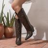 Western Boot Retro Embroidery Round Pointed Top Thick Heel V-shaped Wide Cuff Thick Bottom Long Boots Women's Chunky Heels Boots