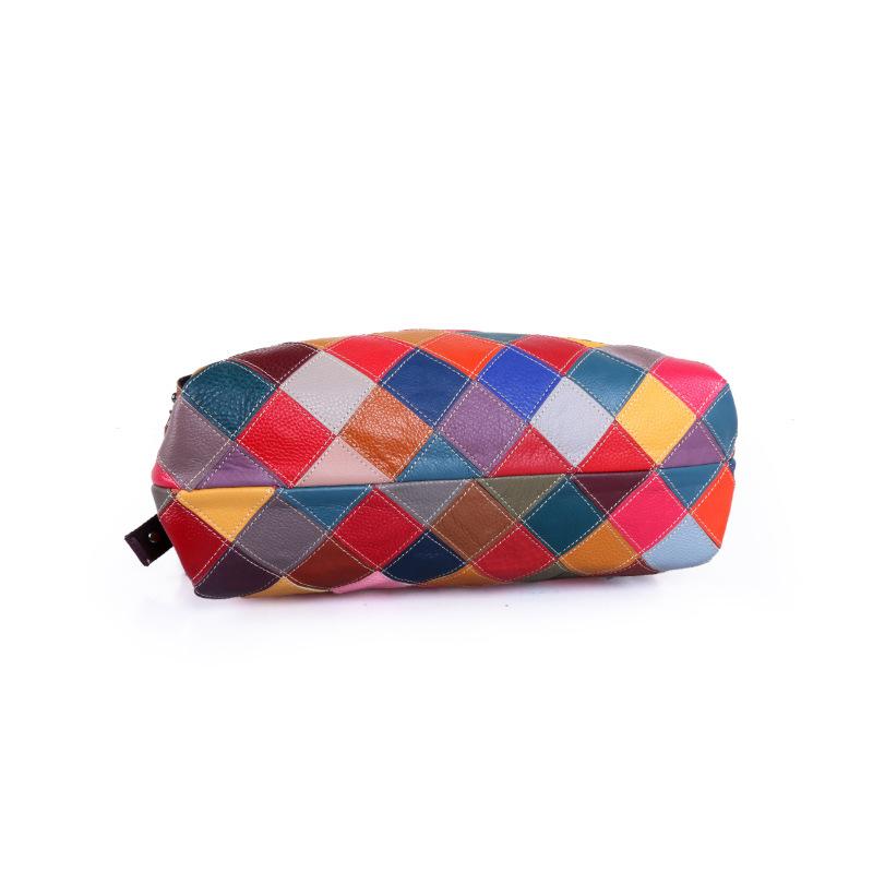 Women'S Bag Large Bag Sheepskin Colorful Portable Shoulder Messenger Bag Splicing Contrasting Color Tote Bag